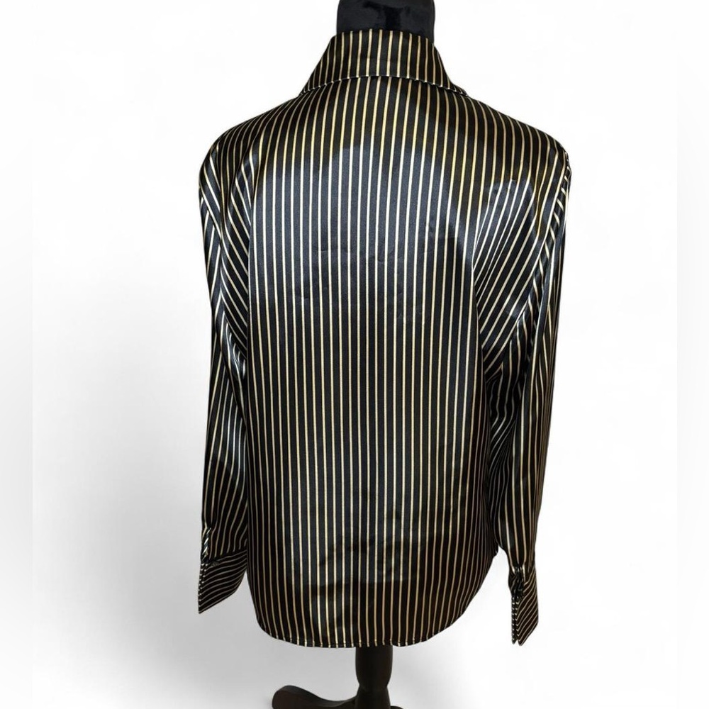 Vintage Kasper Black and Gold Striped Blouse NWT Size 14 - Picture 3 of 12